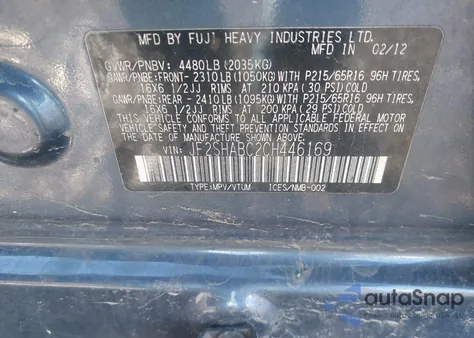 2012 Subaru Forester 2.5X из США, поврежденный, VIN JF2SHABC2CH446169